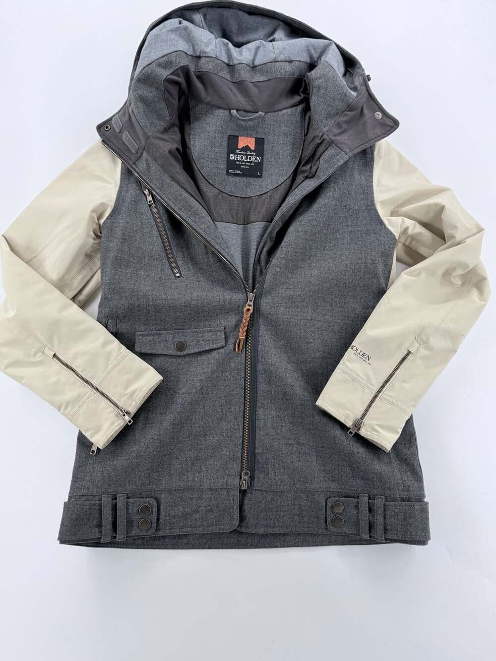 Holden Women's Snowboard Jacket Size L Gray Beige Colorblock